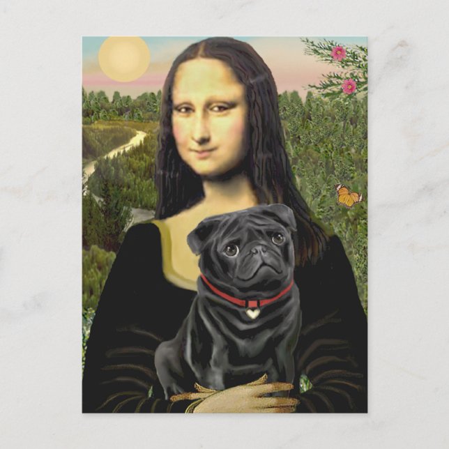 Cartão Postal Pug 16 (preto) - Mona Lisa (Frente)