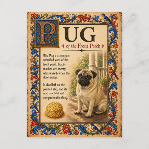 Cartão Postal Pug, Arte do Bestiário Medieval