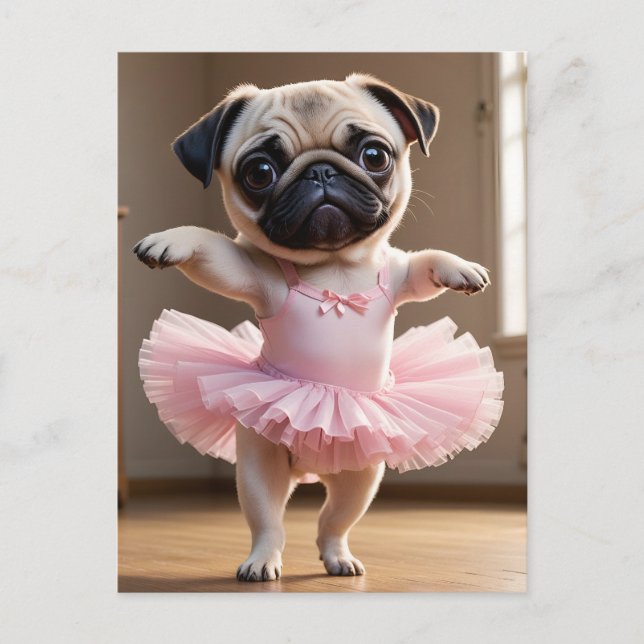 Cartão Postal Pug Ballerina (Frente)