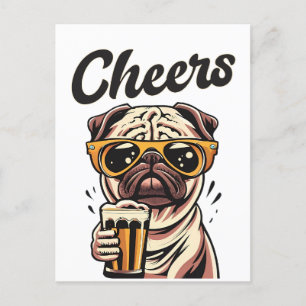 Cartão Postal Pug Bebendo Beer Memory