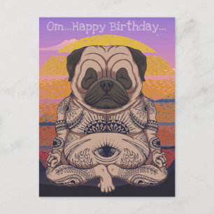 Cartão Postal Pug Birthday