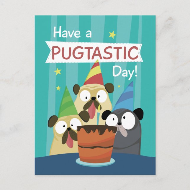 Cartão Postal Pug Birthday (Frente)
