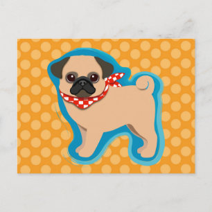Cartão Postal Pug bonito com cachecol