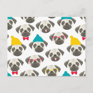 Cartão Postal Pug - cachorro fofo no Natal