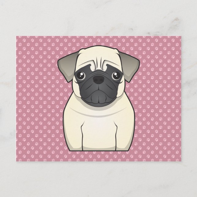 Cartão Postal Pug Cartoon (Frente)