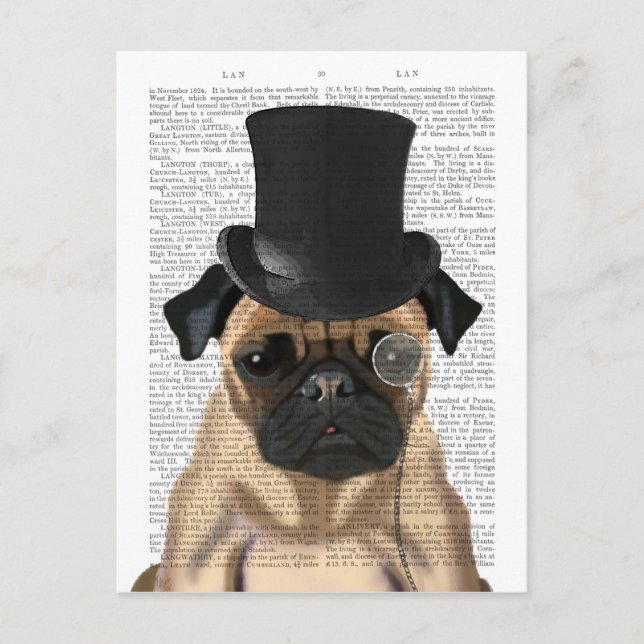 Cartão Postal Pug, Chapéu Formal e Chapéu (Frente)