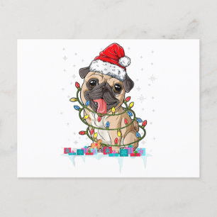 Cartão Postal Pug Christmas Tree Lights Papais noeis Dog Xmas Gi