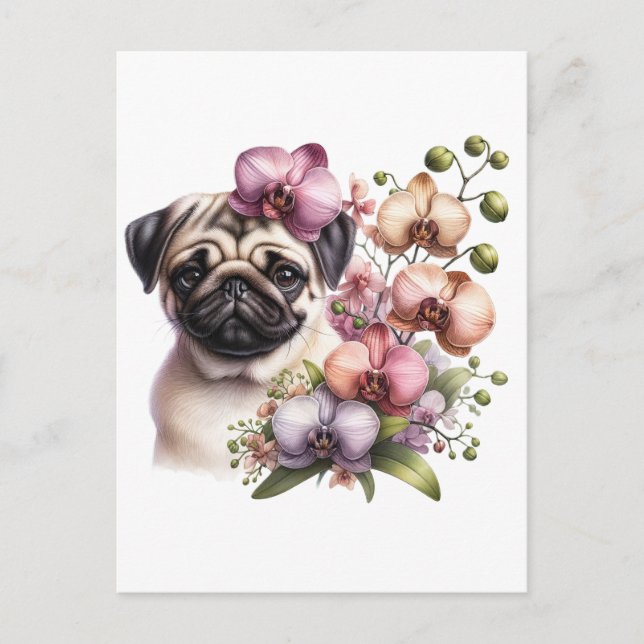 Cartão Postal Pug com Ramificação Orquídea, Pós-Travessia (Frente)