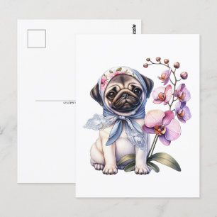 Cartão Postal Pug com Ramificação Orquídea, Pós-Travessia