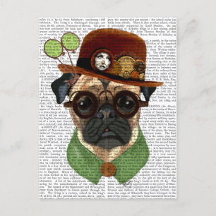 Cartão Postal Pug com Steampunk Bowler Hat