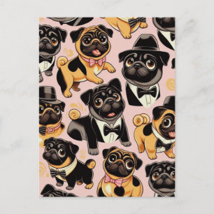 Cartão Postal Pug de Cueca Sem Costura Retroativa