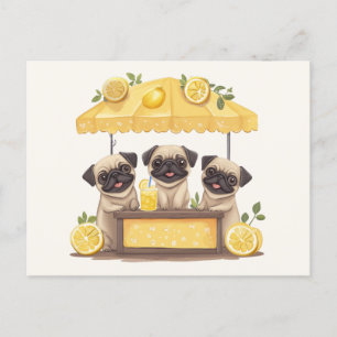 Cartão Postal Pug Dogs Lemonade Stand