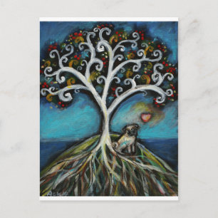 Cartão Postal Pug Love Tree of Life