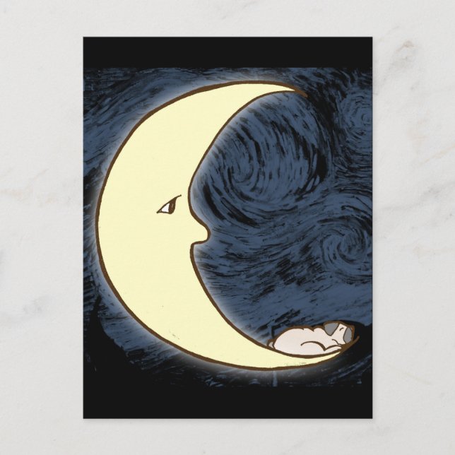Cartão Postal Pug on the Moon (Frente)
