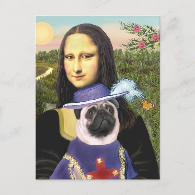 Cartão Postal Pug (Sir) - Mona Lisa (Frente)