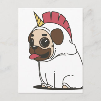 CARTÃO POSTAL PUG UNICORN