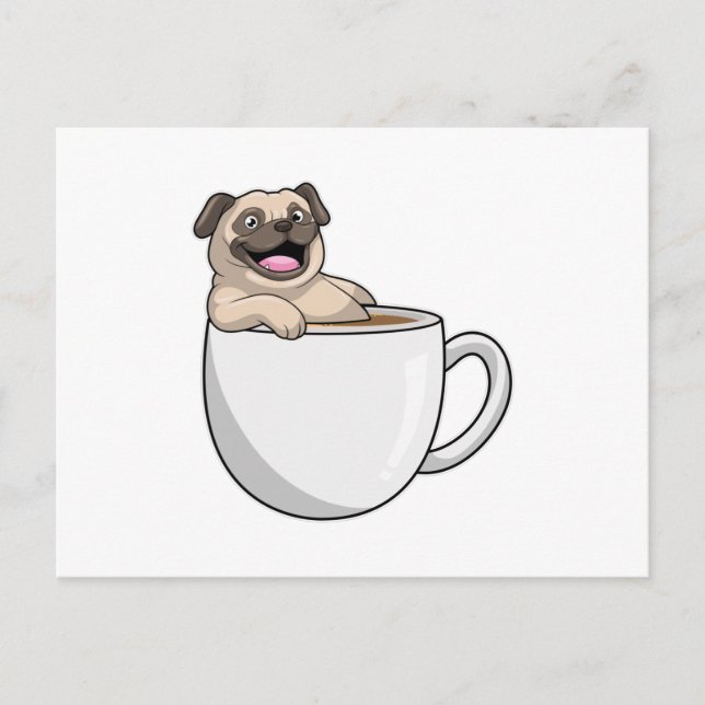 Cartão Postal Pug with Cup of Coffee (Frente)