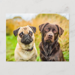 Cartão Postal Pug with Dog Friend Playing Together