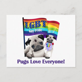 Cartão Postal Pugs Adoram Todos Orgulho gay Pugs Com Bandeira