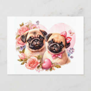 Cartão Postal Pugs de dia de os namorados