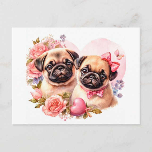 Cartão Postal Pugs de dia de os namorados (Frente)