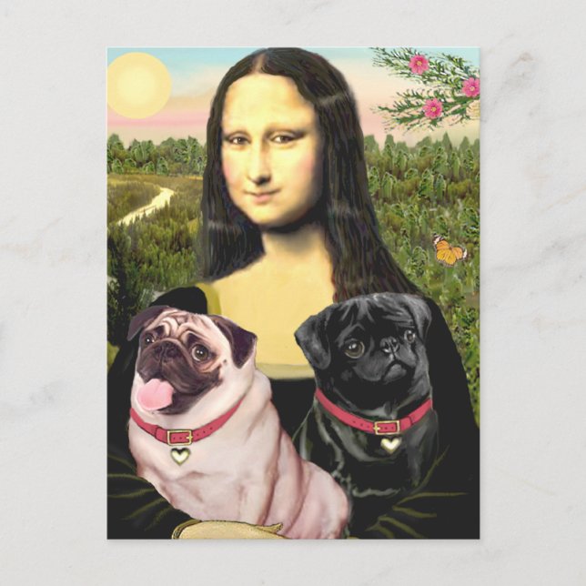 Cartão Postal Pugs (Fawn + Blk) - Mona Lisa (Frente)