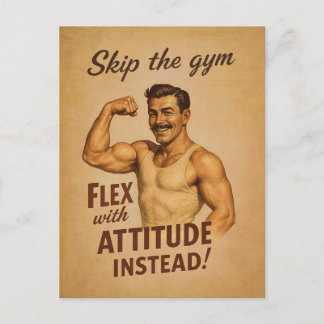 Cartão Postal Pule a Flexão da Academia com Atitude Retro Strong
