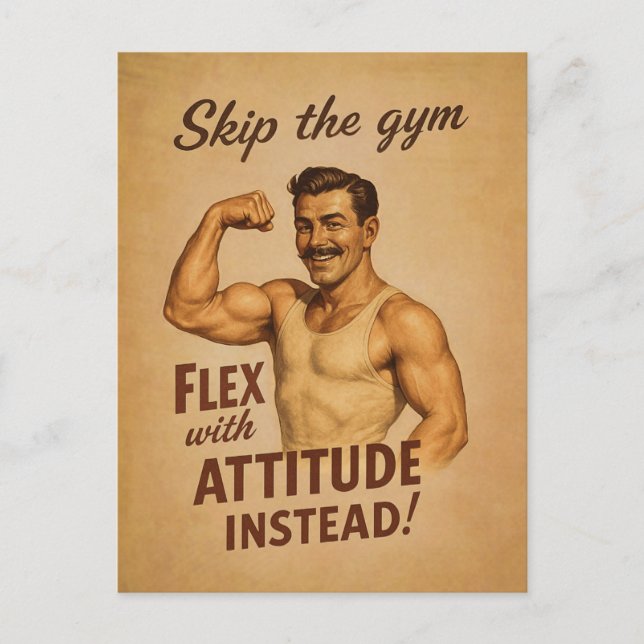 Cartão Postal Pule a Flexão da Academia com Atitude Retro Strong (Frente)
