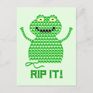 Cartão Postal Pule! Sapo de crochet vetorial (fundo verde)