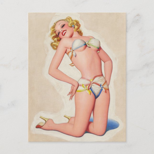Cartão Postal Pulp Blonde em Bikini Pinup (Frente)