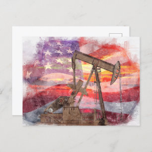 Cartão Postal Pumpjack silhueta pastel desenho americano Bandeir