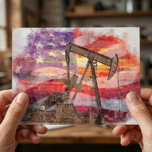 Cartão Postal Pumpjack silhueta pastel desenho americano Bandeir