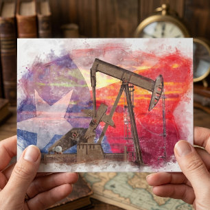 Cartão Postal Pumpjack Texan ícone pastel desenho com Texas Flag