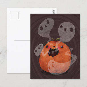 Cartão Postal Pumpkin Assombrado Fantasmas Cute Spooky Halloween