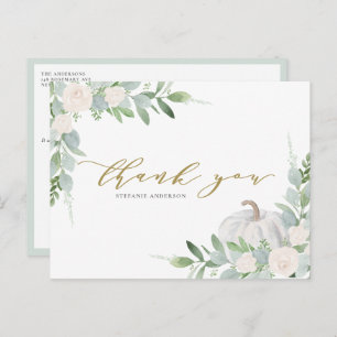 Cartão Postal Pumpkin branco e outono verde - Obrigado