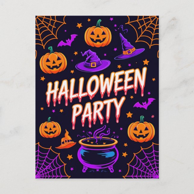 Cartão Postal Pumpkin Cauldron Halloween Party Invite (Frente)
