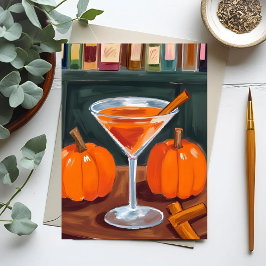Cartão Postal Pumpkin Cinnamon Martini Fall Watercolor