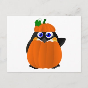 Cartão Postal Pumpkin Costume Halloween Penguin