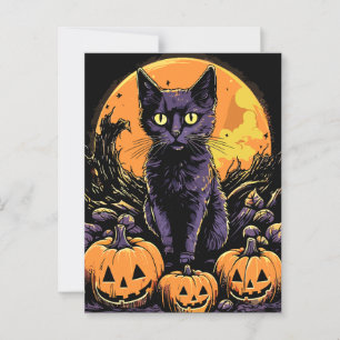 Cartão Postal Pumpkin de Dia das Bruxas Negro Spooky