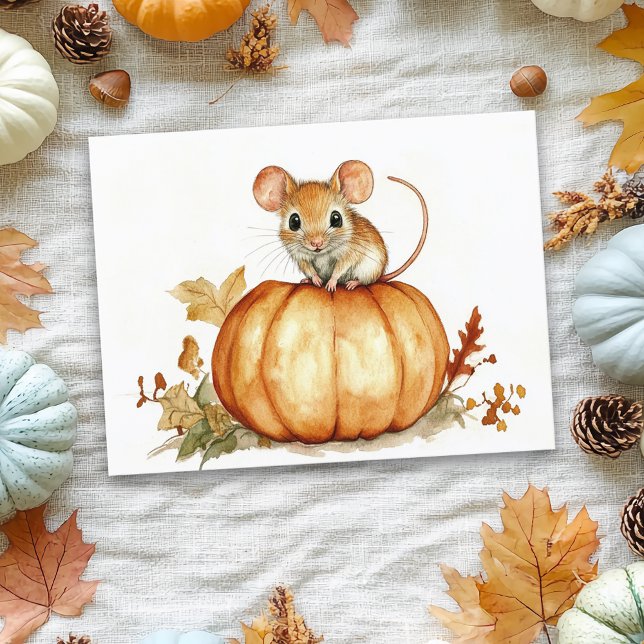 Cartão Postal Pumpkin de Halloween do Mouse de Aquarela Bonito (Criador carregado)