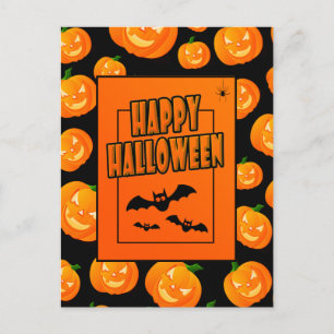 Cartão Postal Pumpkin e Morcegos Voadores do Halloween