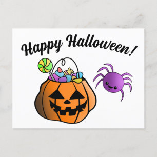 Cartão Postal Pumpkin e Spider Feliz Dia das Bruxas