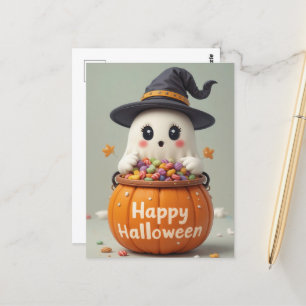 Cartão Postal Pumpkin Ghost Halloween Boas Saudações Fantasmas