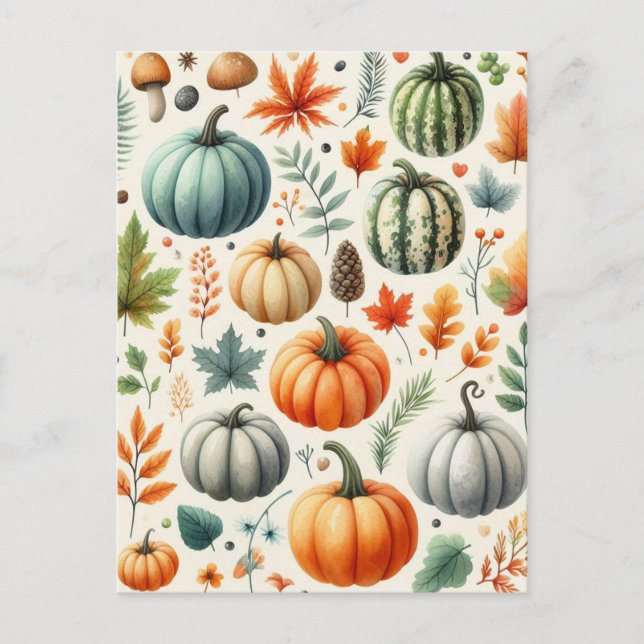 Cartão Postal Pumpkin Halloween, Botânica Verde & Queda (Frente)
