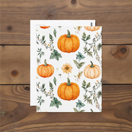 Cartão Postal Pumpkin Halloween, Verde Laranja Botânico Queda