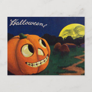 Cartão Postal Pumpkin Jack O Lanterna Na Lua