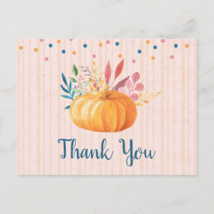Cartão Postal Pumpkin Laranja em Listras Rosa e Douradas Obrigad