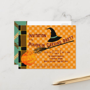 Cartão Postal Pumpkin Laranja Retro Jack-o'-Lantern Kids"