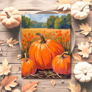 Cartão Postal Pumpkin Patch Fall Foliage Watercolor