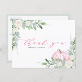 Cartão Postal Pumpkin rosa e outono verde Muito obrigado